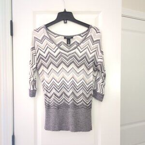 White House Black Market Women's XS Open Knit Sparkly 3/4 Sleeve Sweater